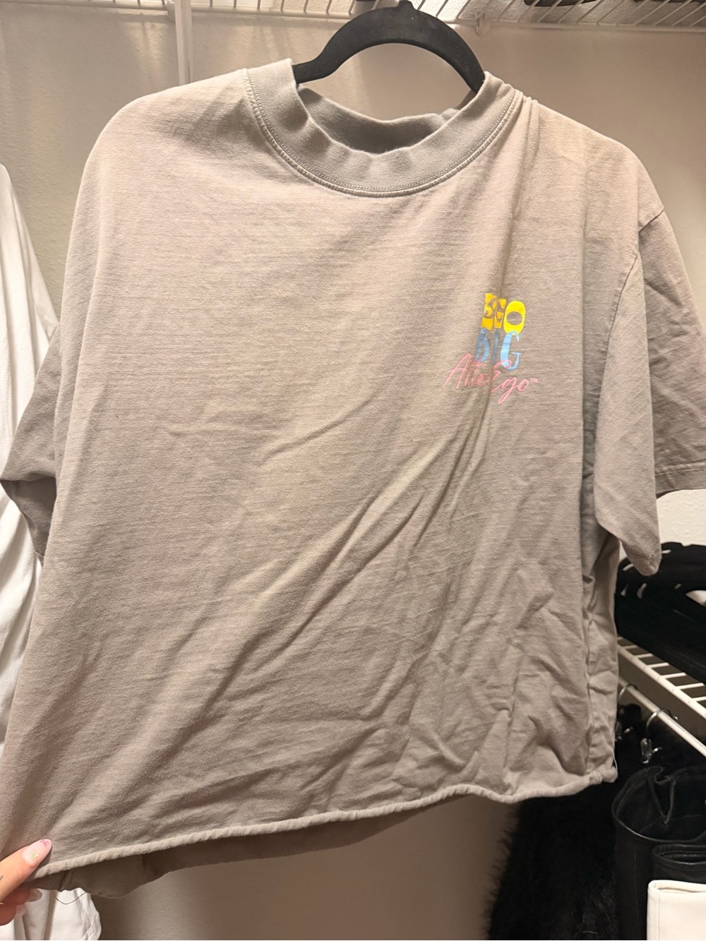 Crewneck Tee in Taupe with Colorful Graphic